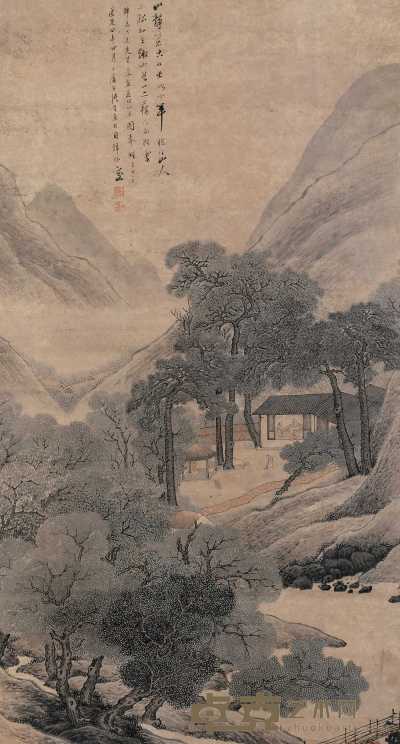 张崟 1824年作 山庄图 立轴 141×76cm